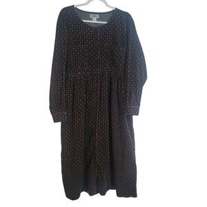 FADS Vintage Corduroy Maxi Dress Boho Floral Printed Pockets Cottagecore Size 16